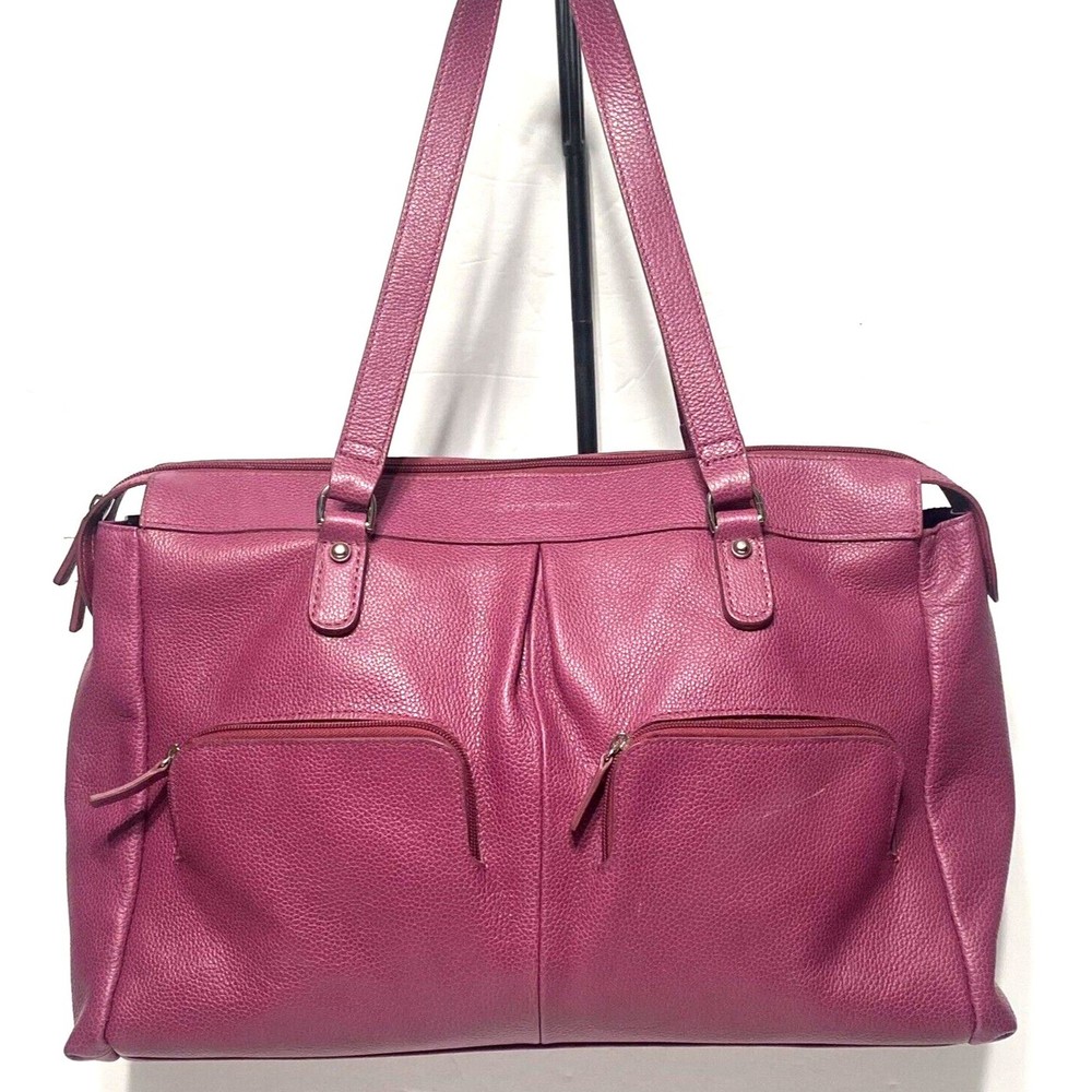 Jack Georges Fushia Pink Leather Handbag Purse Front Pockets Zipper